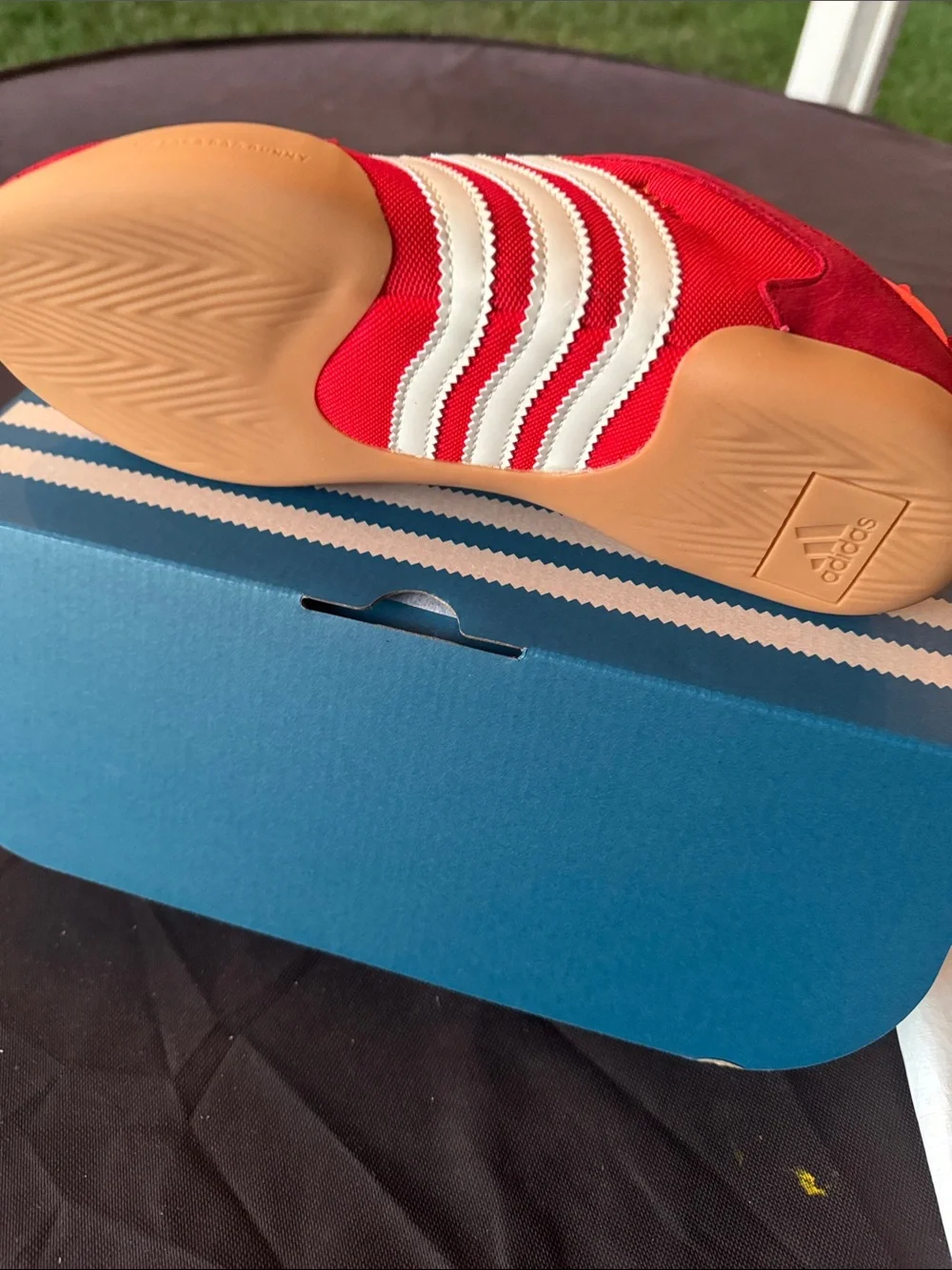 Adidas Women’s/Men’s Red Athletic Sneakers with White Stripes
